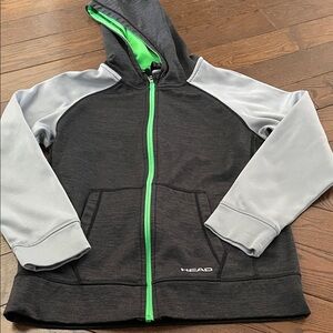 🔥 3/$25 - Head Kids' Charcoal and Light Gray Hoodie with Green Zipper